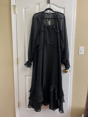 Torrid Black  Ruffled Long Sleeve Midi Dress